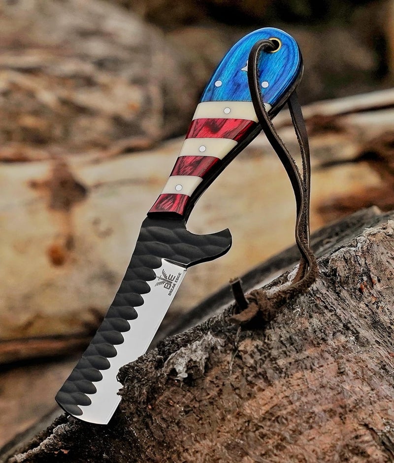 BE BREAK EDGE Hand made cowboy Bull Cutter with Leather Sheath, Hand forged multi colour Handle Cowboy Knife, Best Gift for Boy Friend. - Image 4